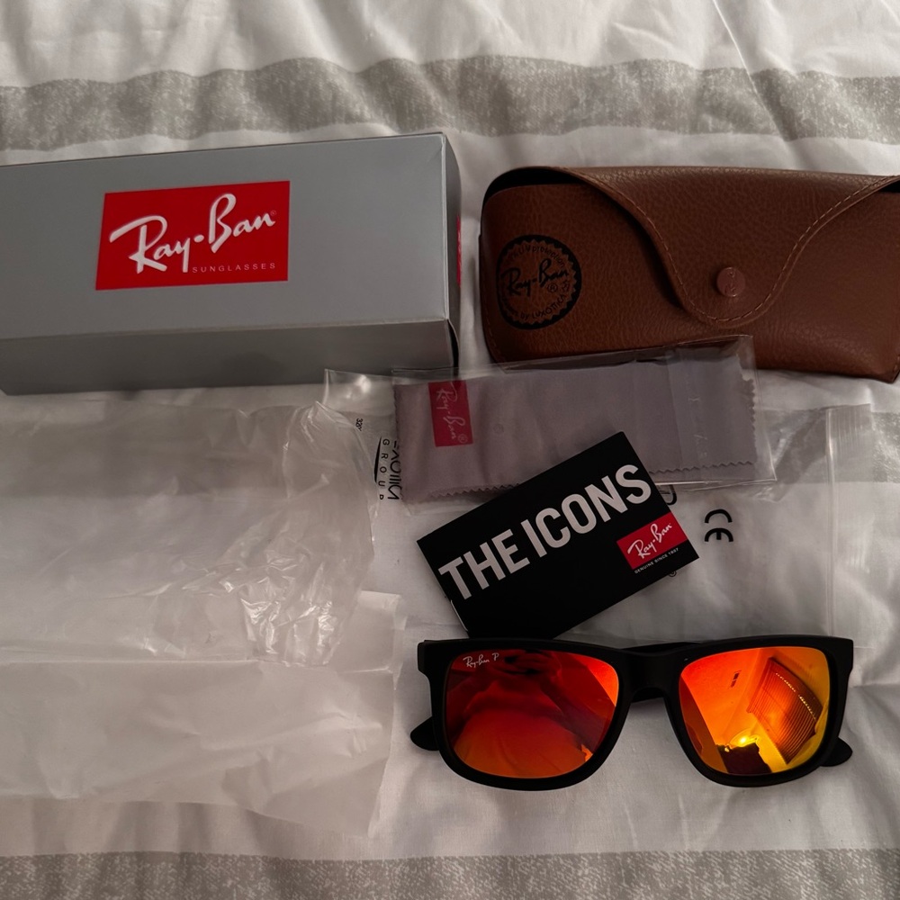 Ray-Ban Justin Polarized Black Sunglasses with Orange Mirror Lenses